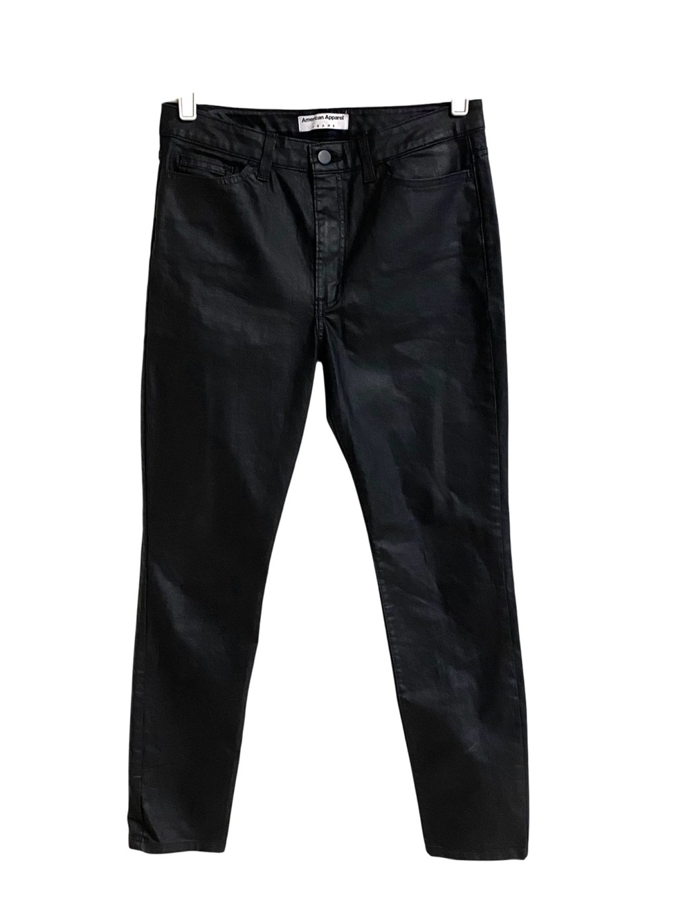 American Apparel Jeans jet black faux leather waxed coated skinny jeans size 31